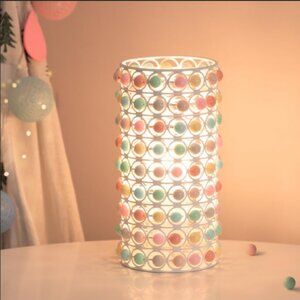 Colorful Boho Hippy Beaded Bedside Table Lamp (White) with LED Light - Brand New